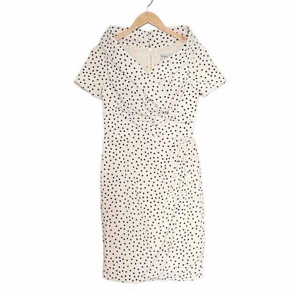 Unique Vintage Dress Portrait Collar Cream With Black Polka Dots Size Medium - Picture 1 of 9